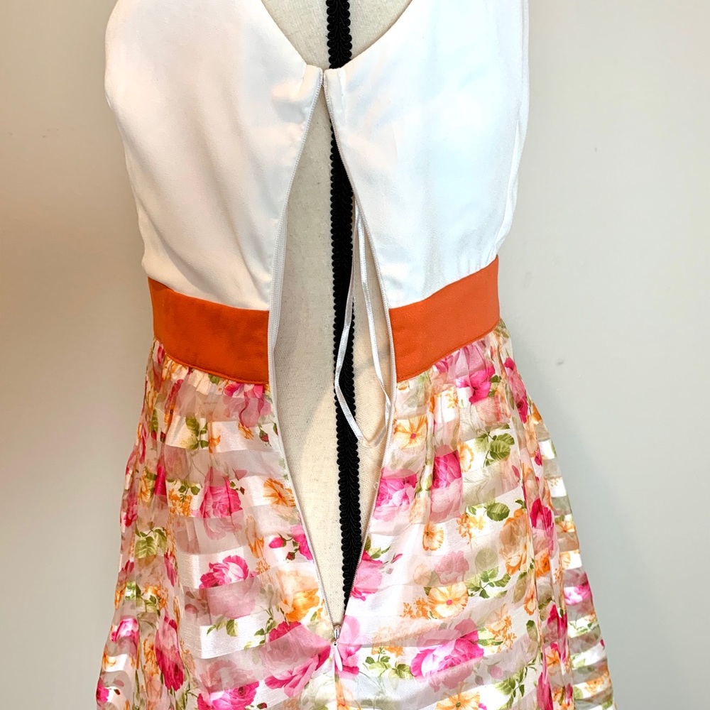 NWT C Luce White Dress W/Pink Floral Stripes - Picture 4 of 8